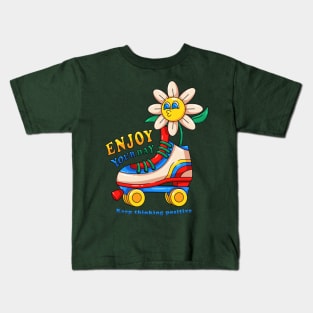 Ejoy yor day, flowers in skates Kids T-Shirt